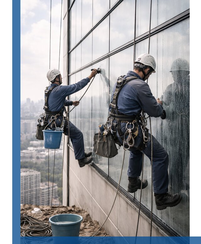 Профессиональная мойка фасадных окон альпинистами в Надыме