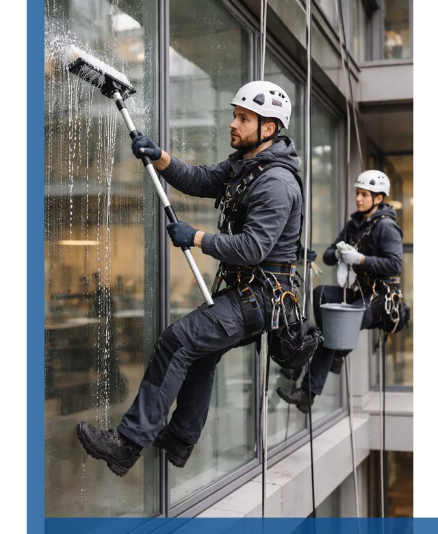 Профессиональная мойка витражей промышленными альпинистами в Надыме