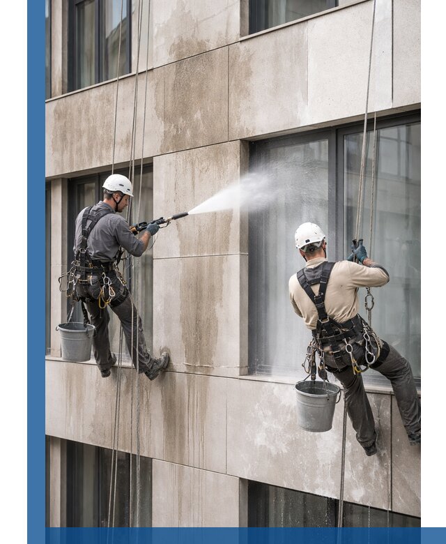 Послестроительная мойка фасада промышленным альпинизмом в Надыме