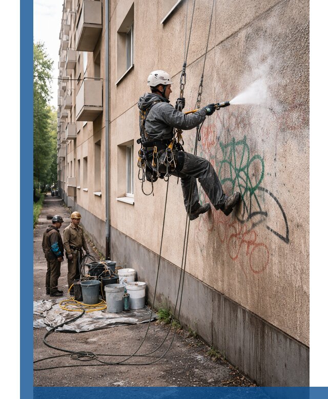 Удаление граффити с фасада в Надыме без следов и повреждений