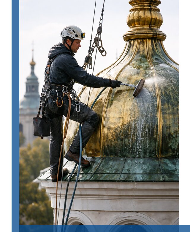Профессиональная мойка куполов и шпилей высотными альпинистами в Надыме