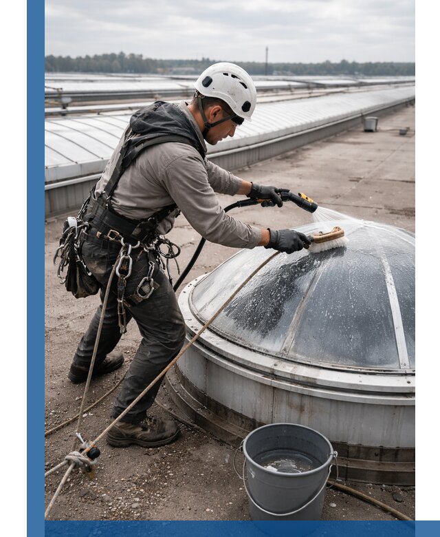 Мойка зенитных фонарей на кровле для промышленных объектов в Надыме