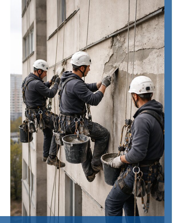 Ремонт бетонных элементов фасада в Надыме от 2595 р. | ВЫСОТНИК-Ндм