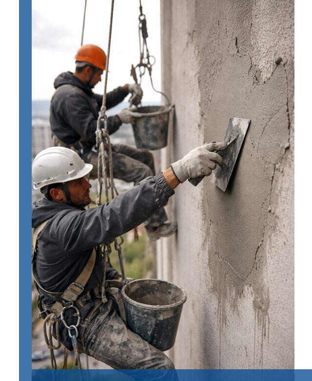 Штукатурка фасада на высоте в Надыме профессиональные работы