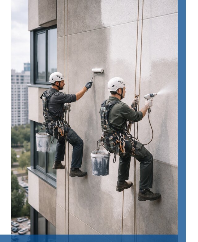 Покраска фасада альпинистами в Надыме от 311 р. | ВЫСОТНИК-Ндм