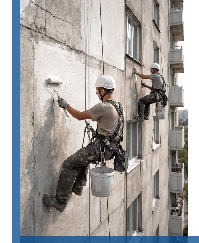 Покраска бетонного фасада в Надыме для жилых и промышленных объектов