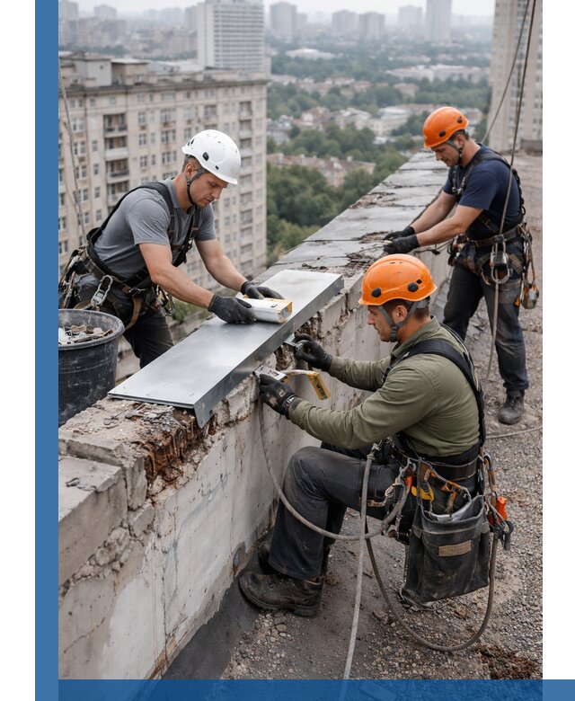 Ремонт парапета на кровле в Надыме, высотные работы с гарантией