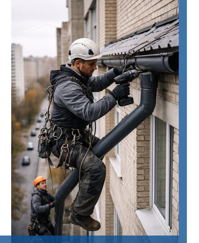 Монтаж водосточной системы на здании в Надыме от 5189 р. | ВЫСОТНИК-Ндм