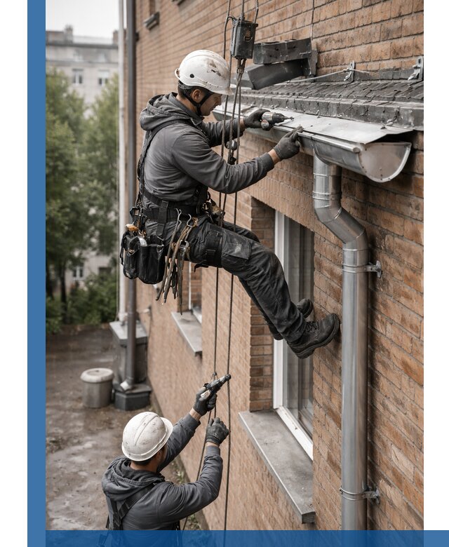 Монтаж водосточной системы на здании в Надыме под ключ