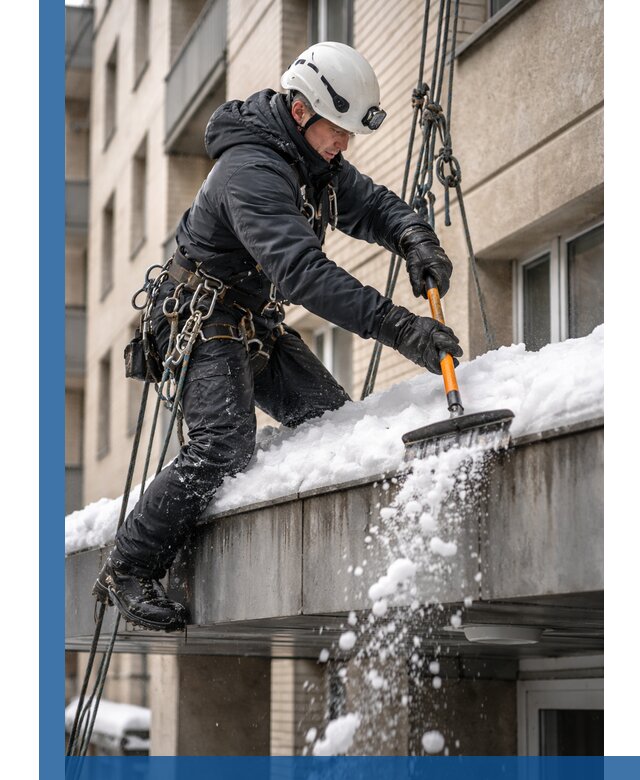 Очистка козырьков от снега в Надыме круглогодично безопасно