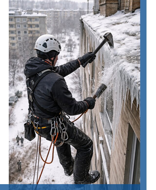 Сбивание сосулек с крыши в Надыме по цене от 4670 р. | ВЫСОТНИК-Ндм