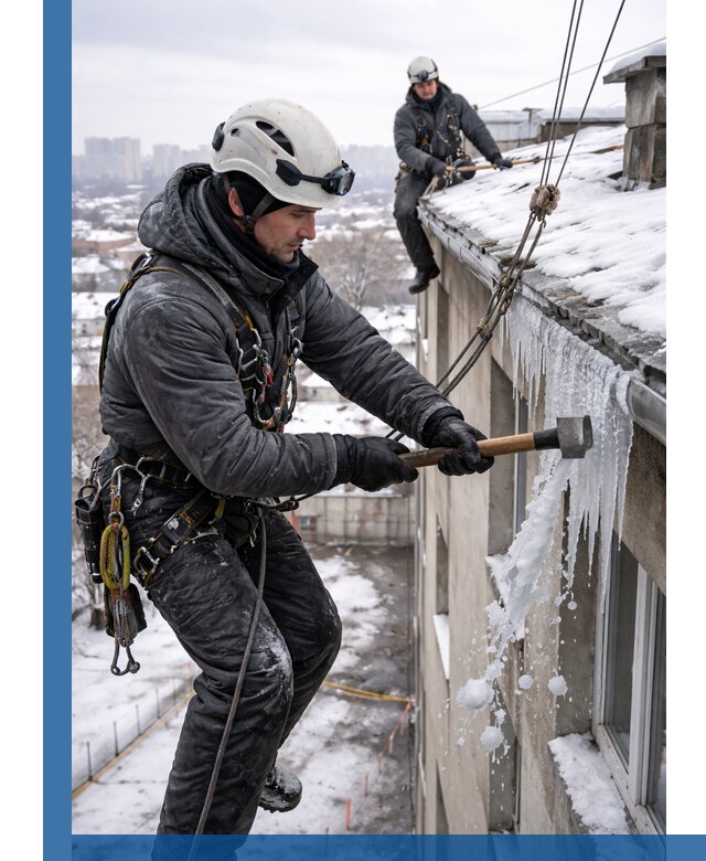 Сбивание и удаление сосулек с крыши в Надыме безопасно