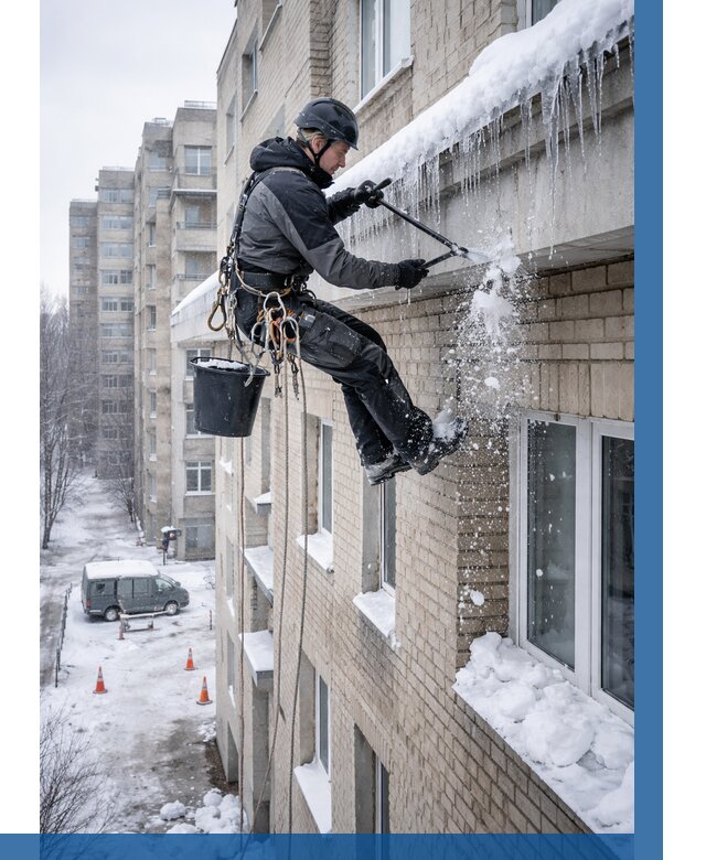 Удаление наледи с карнизов в Надыме от 363 р. | ВЫСОТНИК-Ндм