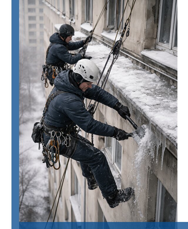 Удаление наледи и сосулек с карнизов в Надыме профессионально