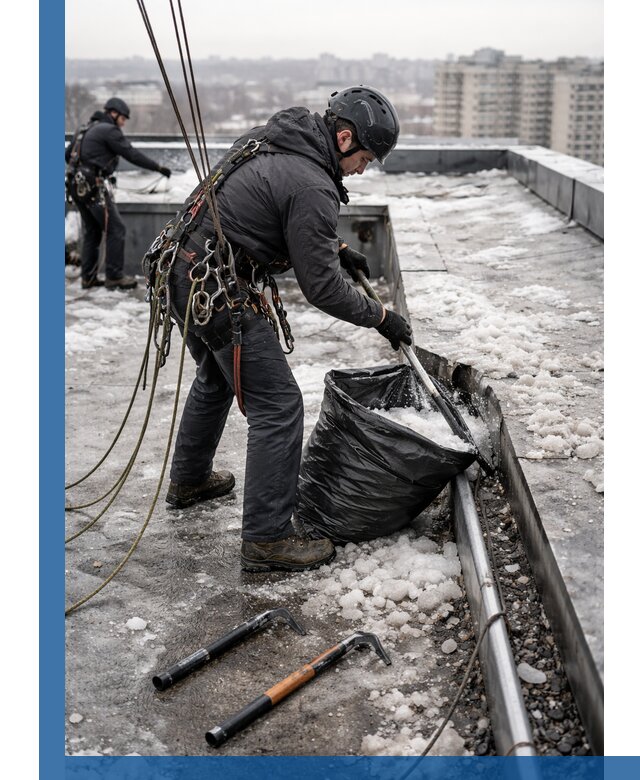 Аварийная очистка кровли в Надыме от промальпинистов