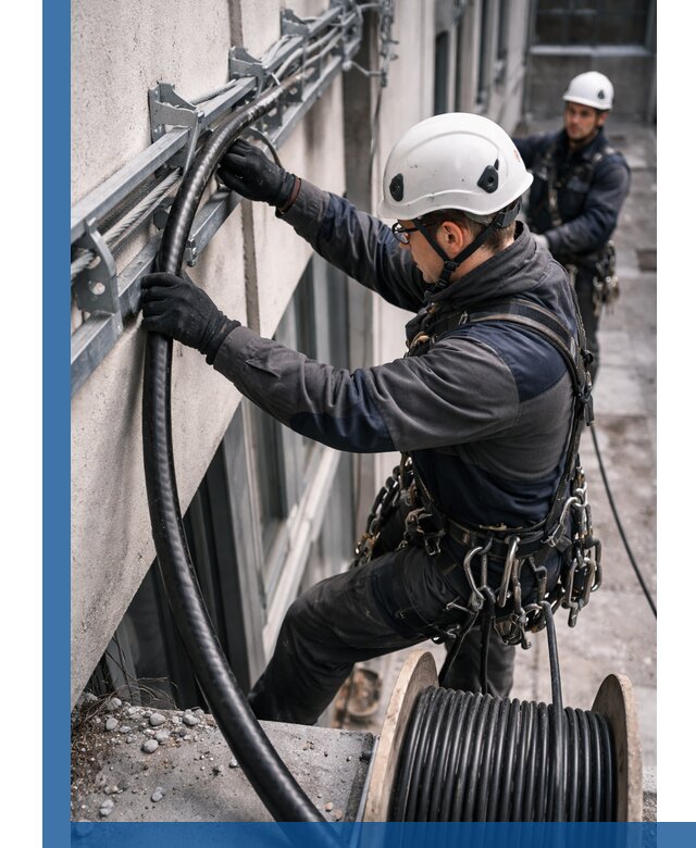 Протяжка кабеля питания на высоте в Надыме с гарантией безопасности и качества