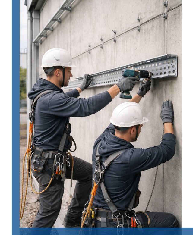 Монтаж кабельных лотков на фасаде зданий в Надыме с гарантией