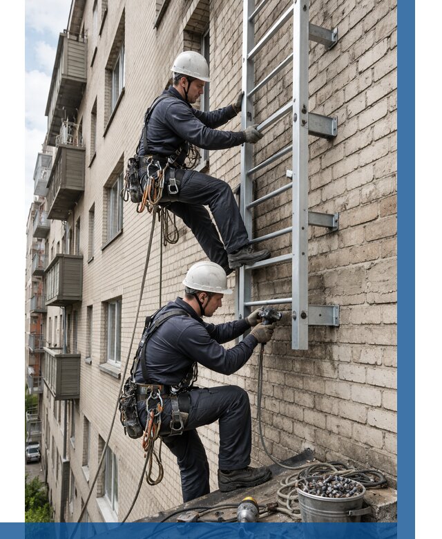 Монтаж пожарной лестницы в Надыме от 25945 р заказать у ВЫСОТНИК-Ндм