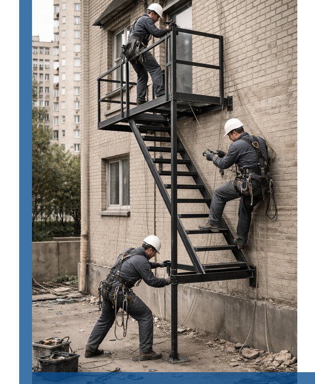 Монтаж пожарной лестницы в Надыме, установка и крепление