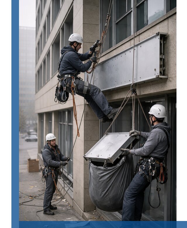 Демонтаж рекламной вывески с высотными работами в Надыме