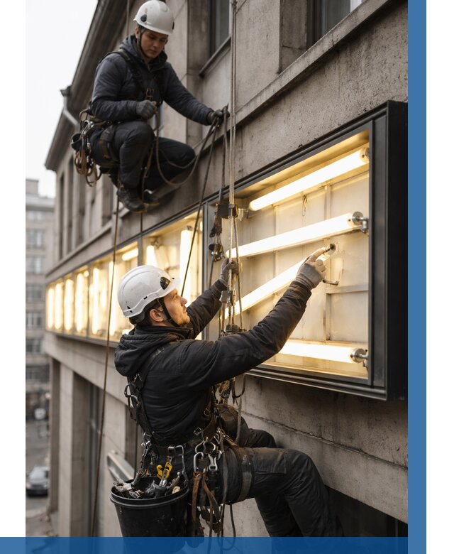 Замена ламп в вывеске в Надыме под ключ от 3632 р. | ВЫСОТНИК-Ндм
