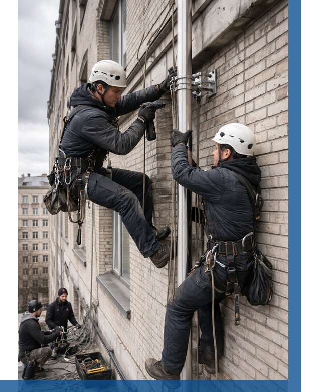 Монтаж флагштока на здании в Надыме от 6746 р. | ВЫСОТНИК-Ндм