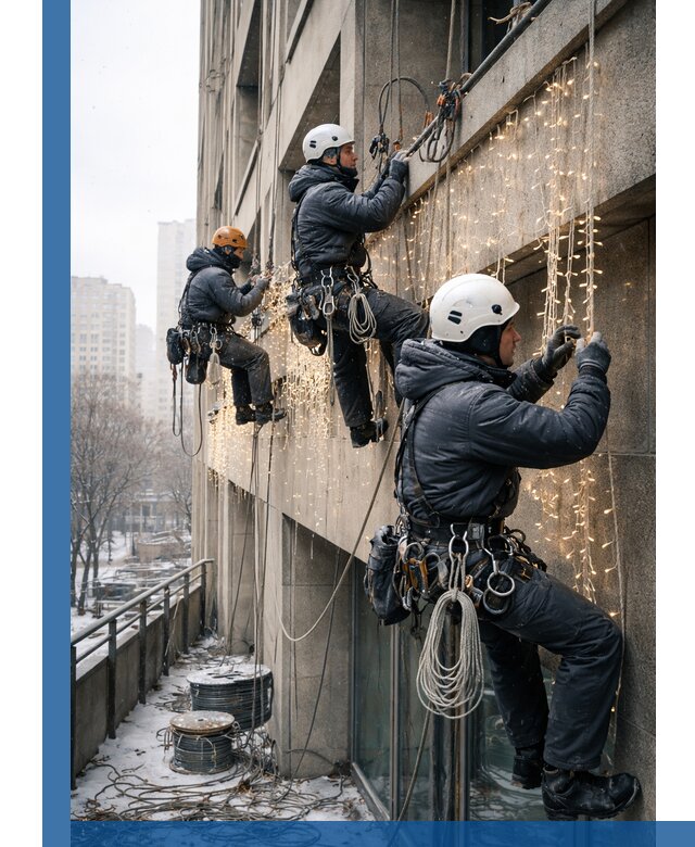 Монтаж новогодней иллюминации и украшение фасадов в Надыме