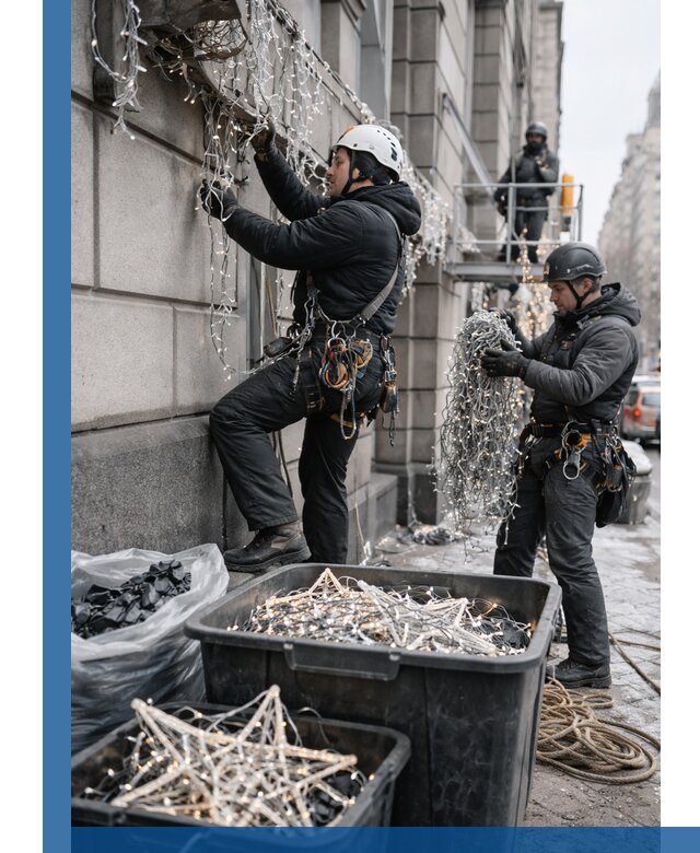 Демонтаж новогоднего оформления и гирлянд в Надыме