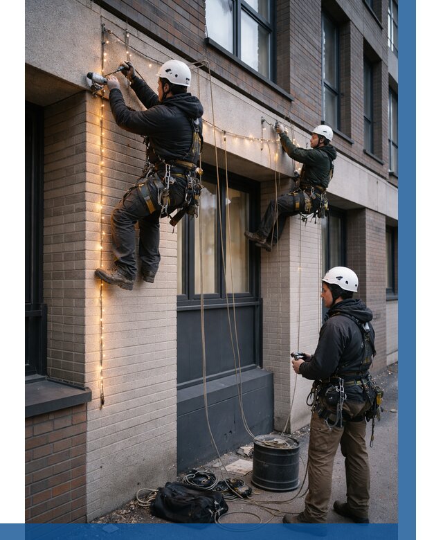 Монтаж гирлянд на фасаде в Надыме от 3632 р. | ВЫСОТНИК-Ндм