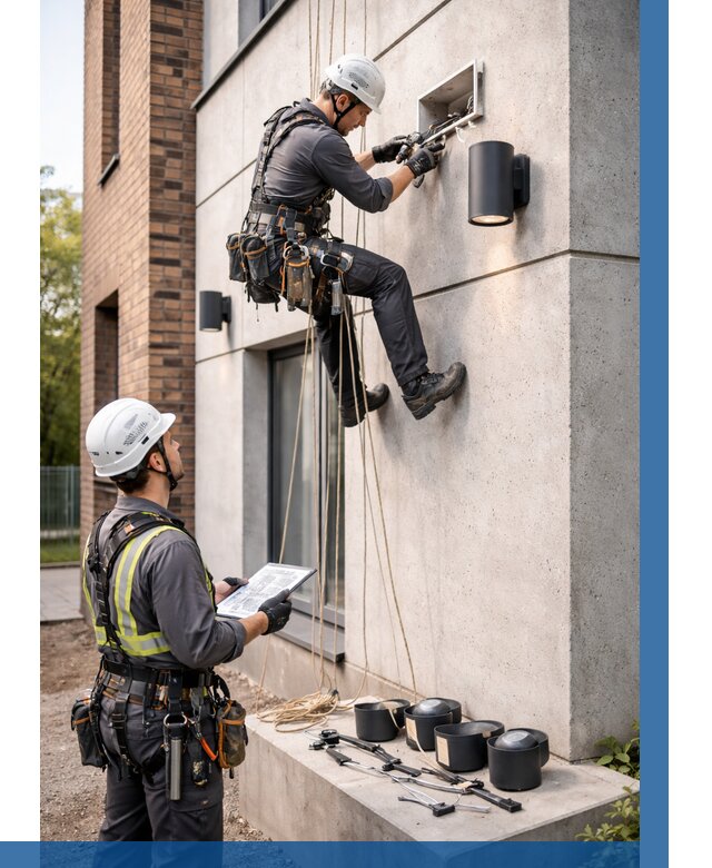 Монтаж фасадного освещения в Надыме от 2595 р. | ВЫСОТНИК-Ндм