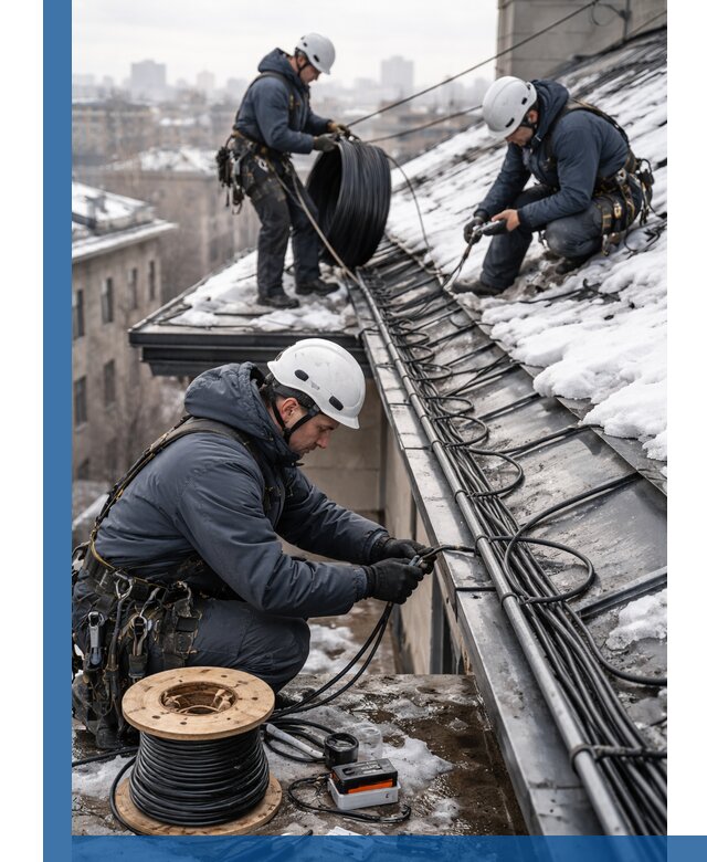 Монтаж греющего кабеля на кровле в Надыме под ключ