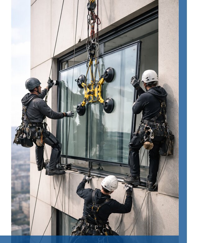 Монтаж стеклопакетов на высоте в Надыме от 3321 р. | ВЫСОТНИК-Ндм