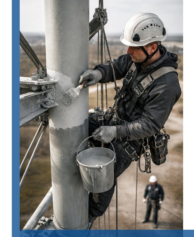 Покраска мачт связи в Надыме промышленными альпинистами