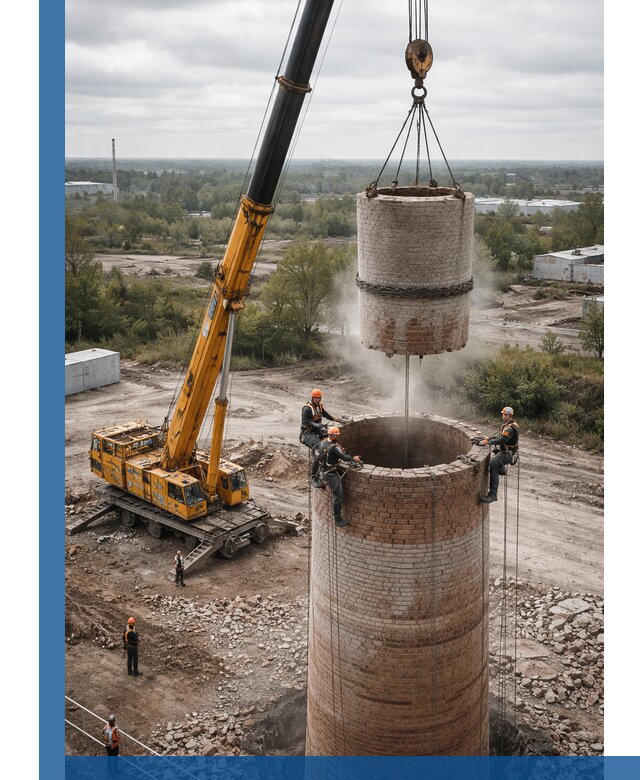 Демонтаж дымовой трубы в Надыме с гарантиями безопасности