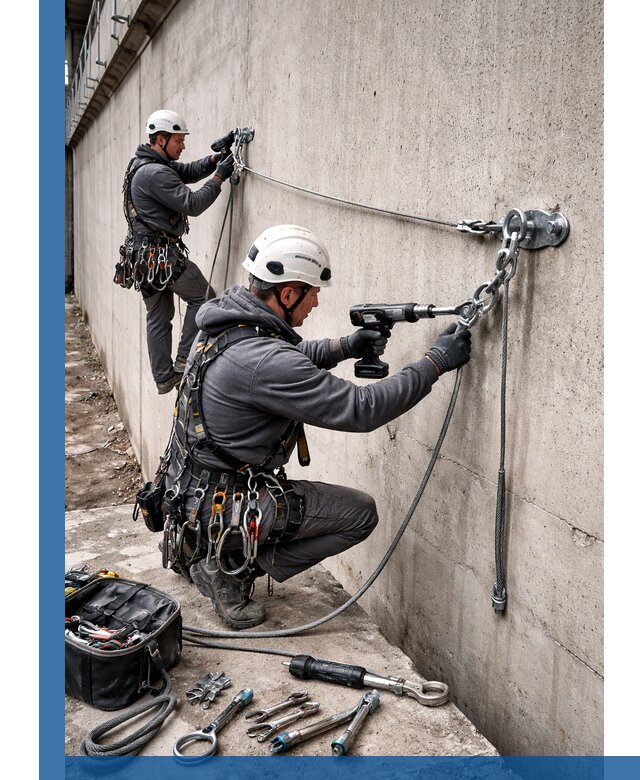 Монтаж анкерных линий высотной безопасности в Надыме